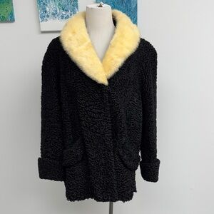 Vintage Jacket Lambs Wool Jacket w Detachable Mink Collar Flemington Fur Company